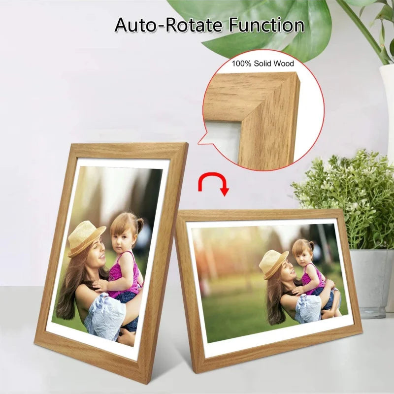 Touch screen con rotazione automatica Cornice per foto digitale Wi-Fi Cloud Wood da 15,6 pollici con IPS 1080P da 32 GB Condividi foto e video tramite app