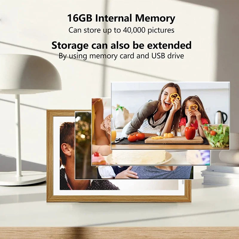 Touch screen Auto-Rotate 15.6 Inch Wi-Fi Cloud Wood Digital Photo Frame with 32GB 1080P IPS Share Photos and Videos via App