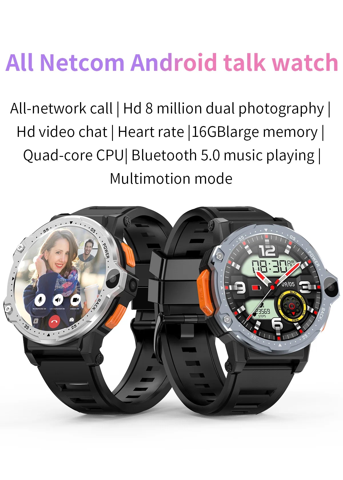 4G LTE GPS Android 8.1 SIM Smart watch 64GB Memory Google Play  Heart Rate Monitor Dual Cameras Satellite Nevigation Smartwatch