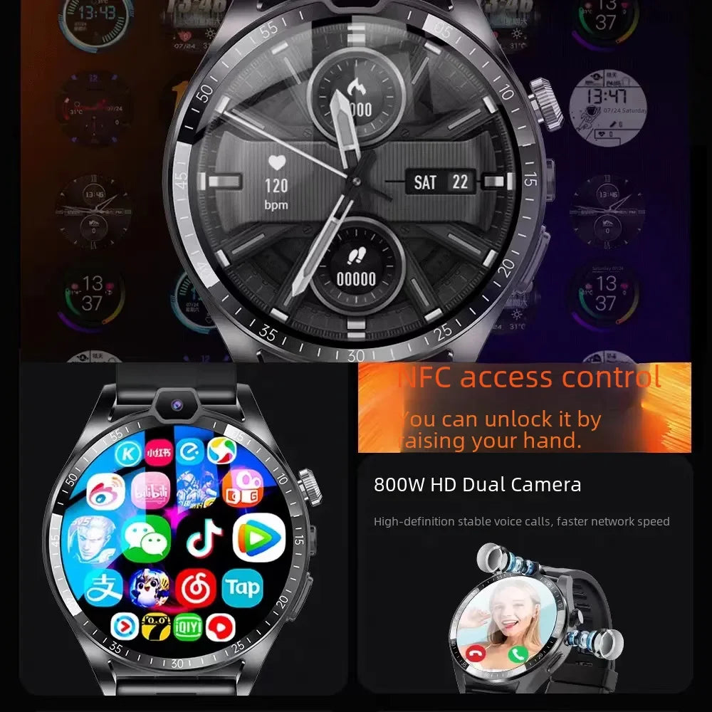 4G LTE 128GB L01 Smartwatch HD Dual Camera Facial Recognition NFC Accessing Heart Rate Blood Oxygen Sim Card Smart Watch